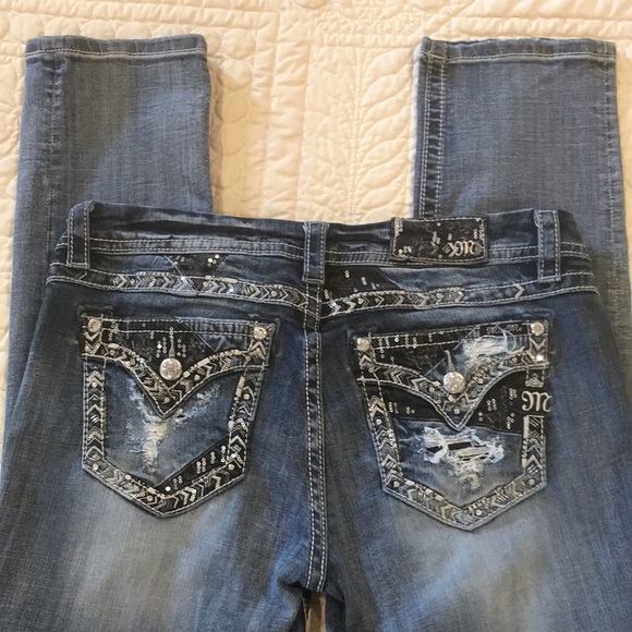 New Miss Me Standard Easy Crop Rhinestone Sequin Embroidered Stretch Jeans W32 - Picture 3 of 14